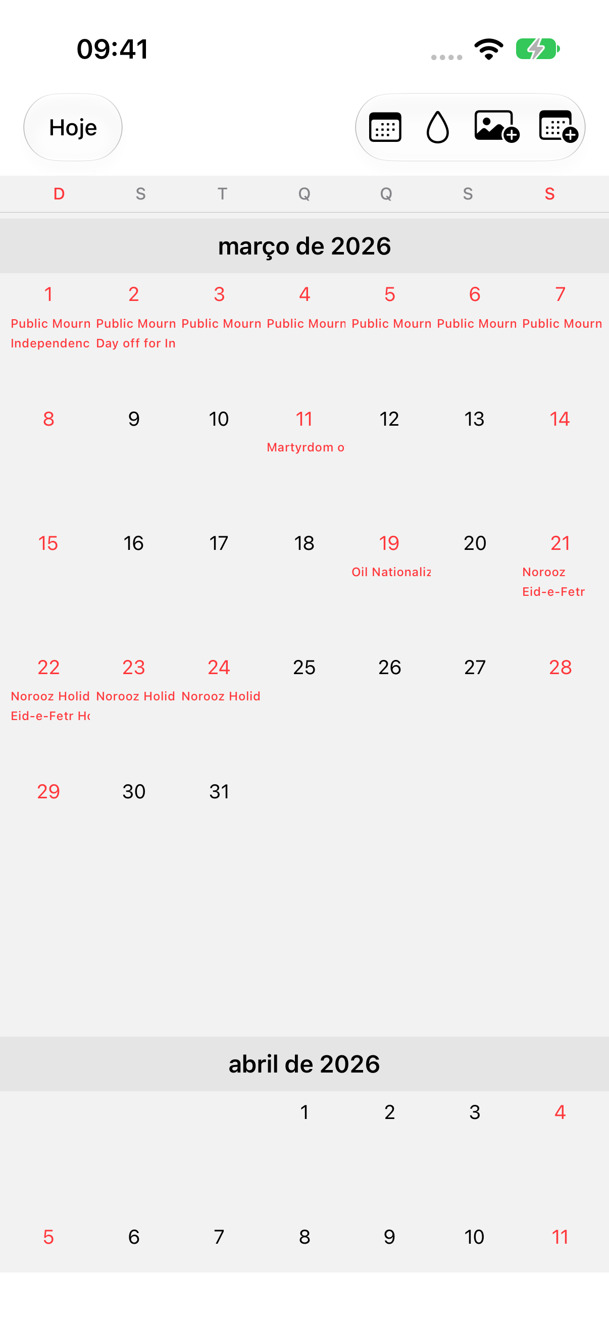 Março de 2026 no OurDay: o Dia do Movimento de Independência da Coreia e o Nowruz do Irã em um só calendário.
