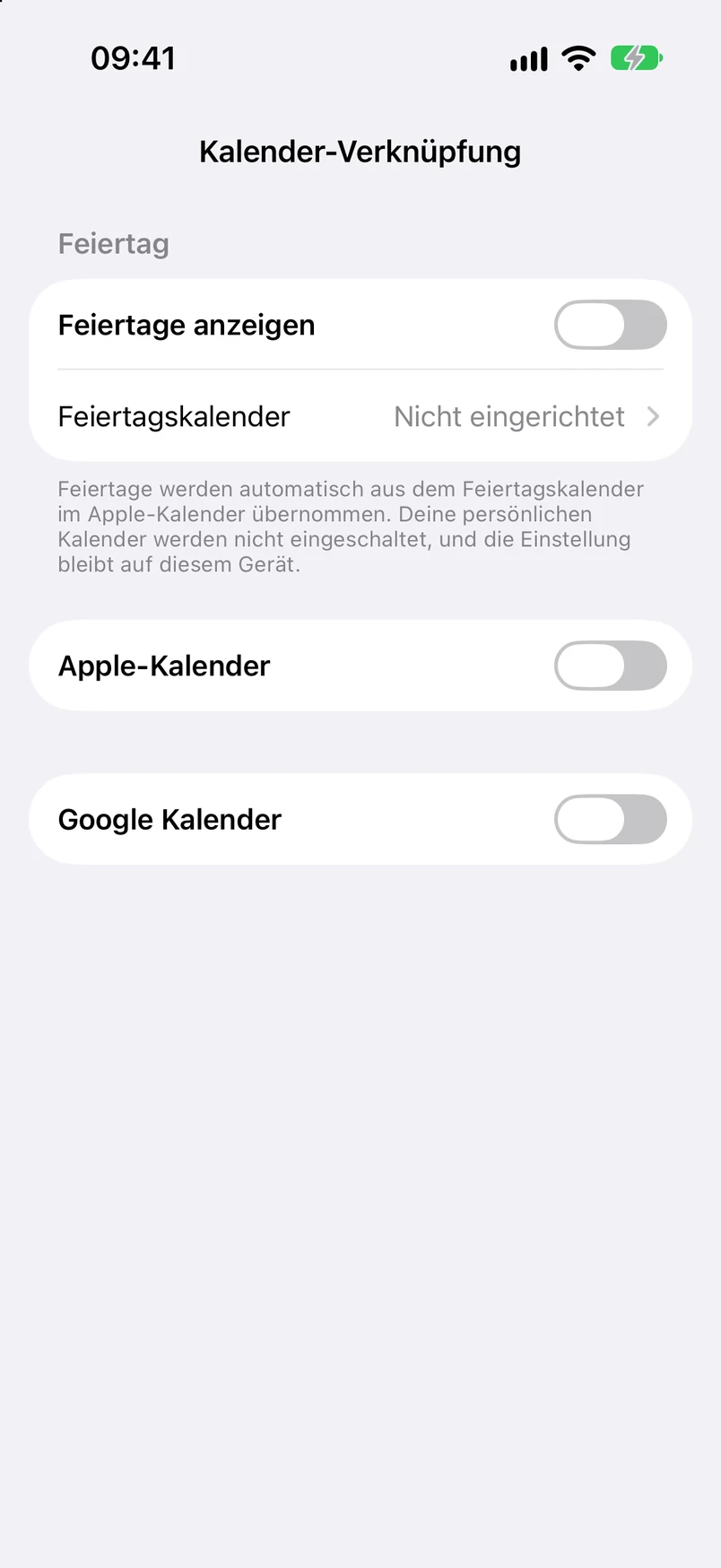Kalenderanbindung: Feiertage anzeigen, Apple Kalender und Google Kalender