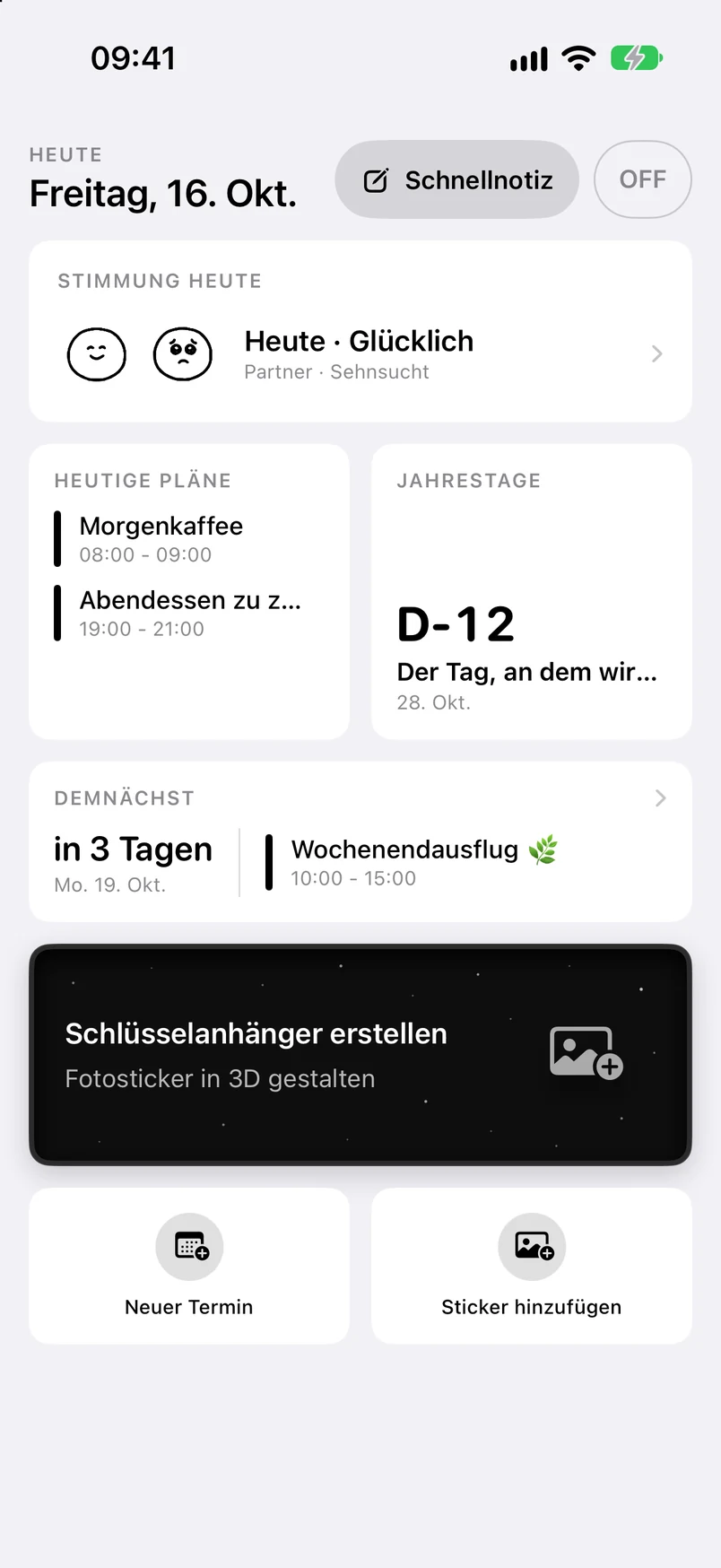 Start: heutige Termine, Jahrestag D-12 und kommende Termine