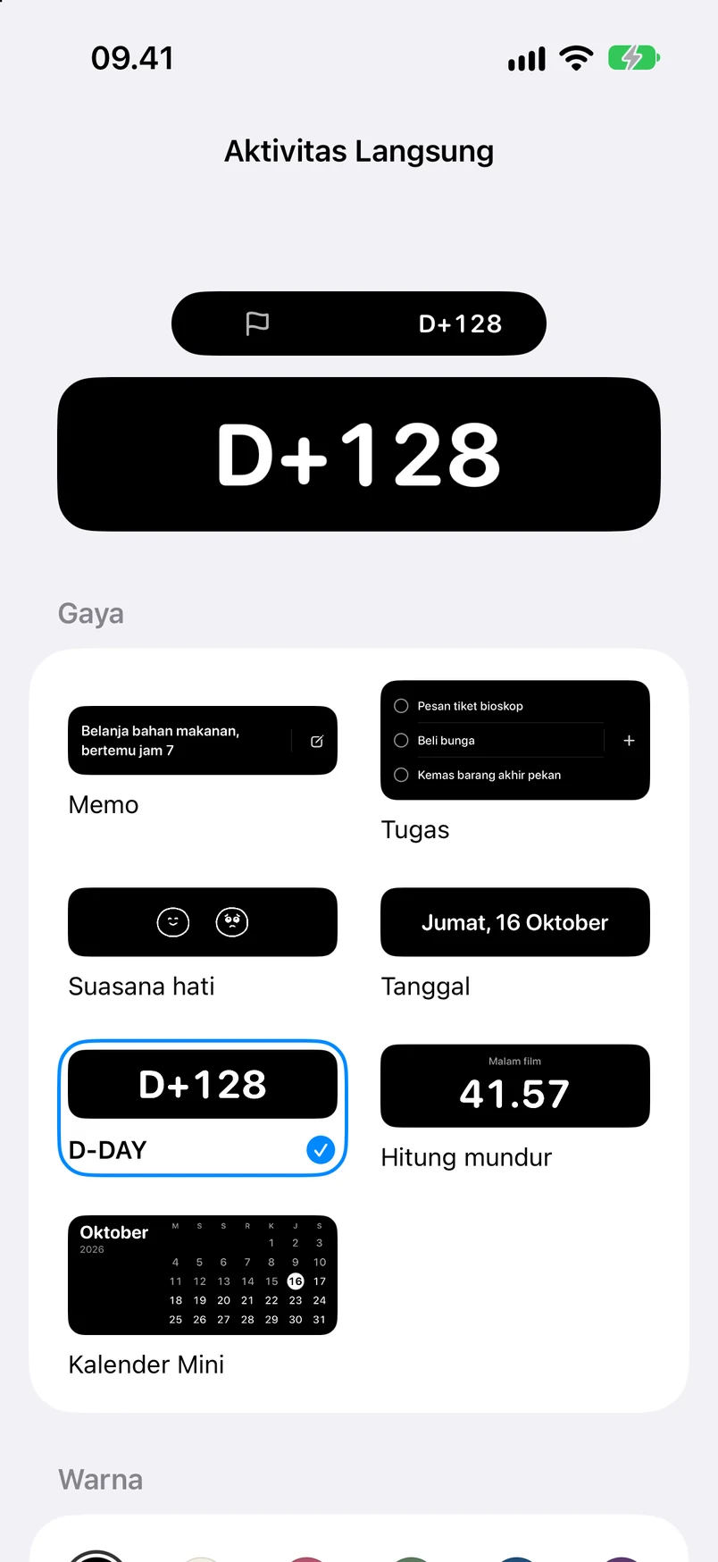 Pengaturan Aktivitas Langsung: pilih gaya