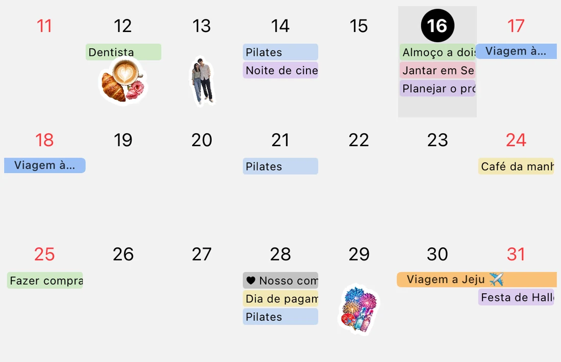 Ampliação de 11 a 31 de outubro: dentista, pilates, cinema, barras de viagens a Gangneung e Jeju e figurinhas com fotos