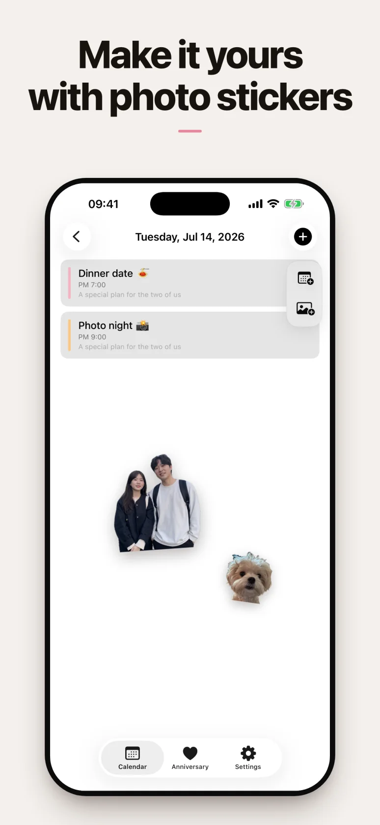 Day view decorated with photo stickers