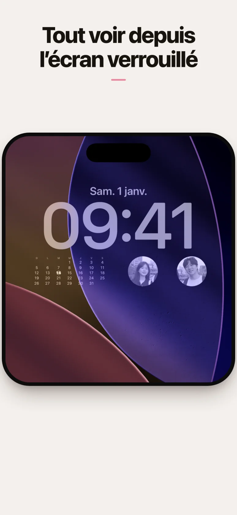 Widget de l'écran verrouillé avec les rendez-vous
