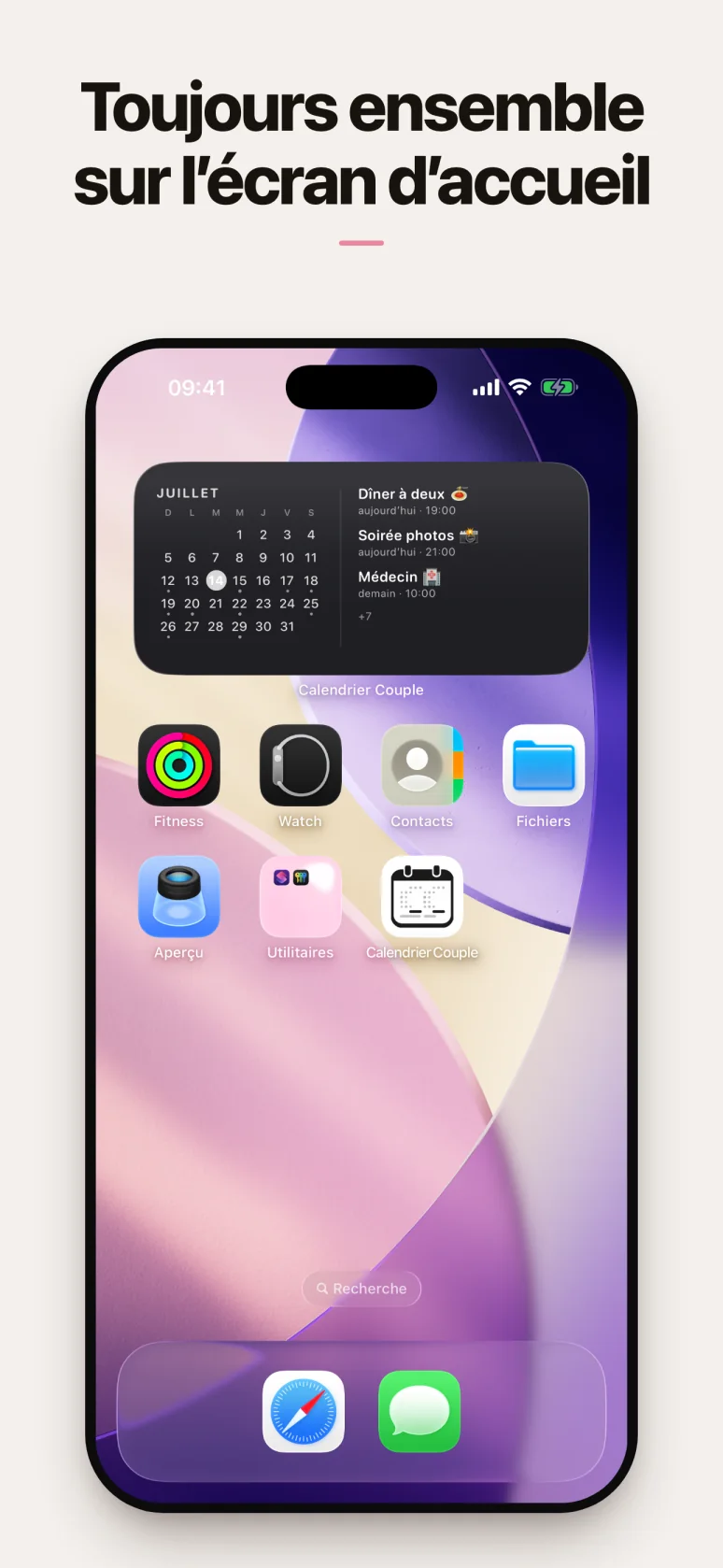 Widget de l'écran d'accueil avec les prochains rendez-vous