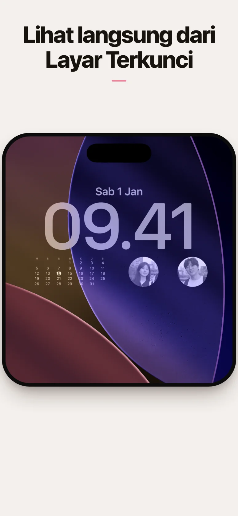 Tampilan widget di Layar Terkunci