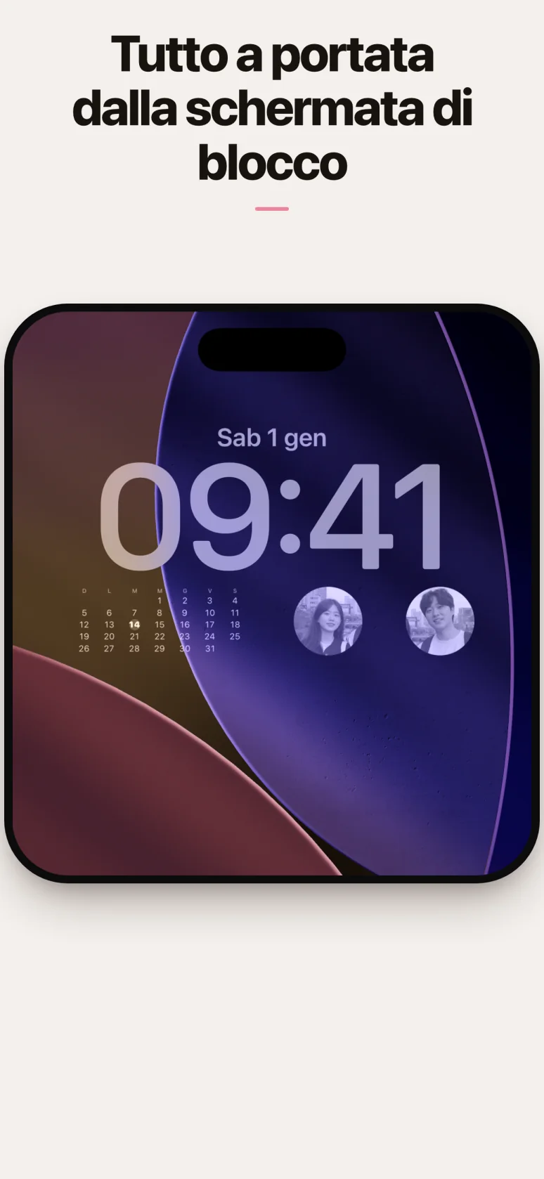 Widget della schermata di blocco con gli impegni