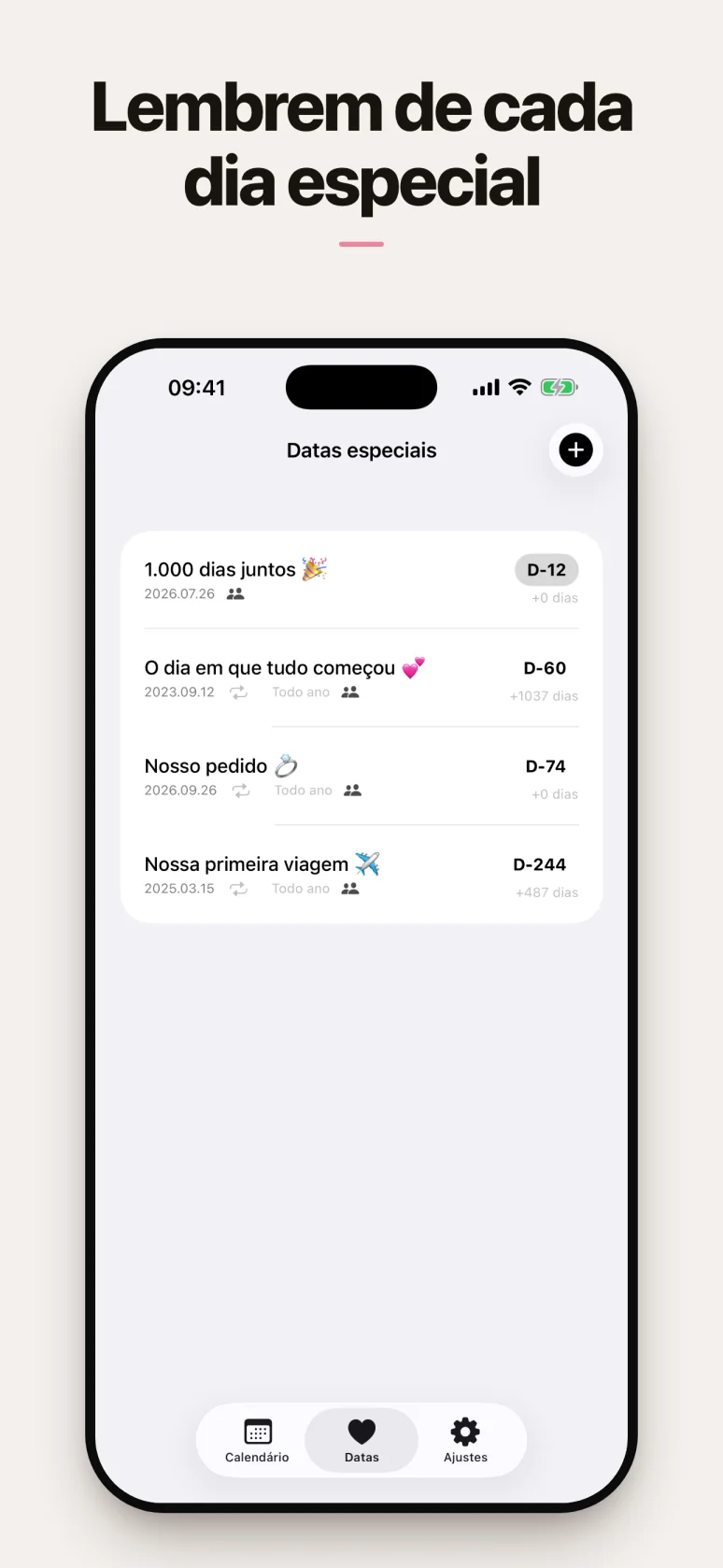 Lista de contagens de datas especiais