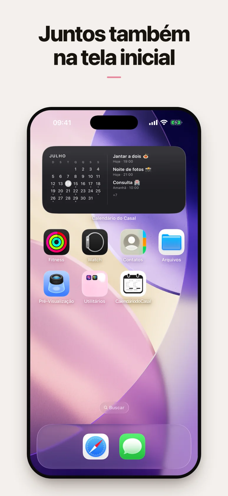 Widget da tela de início com os próximos compromissos