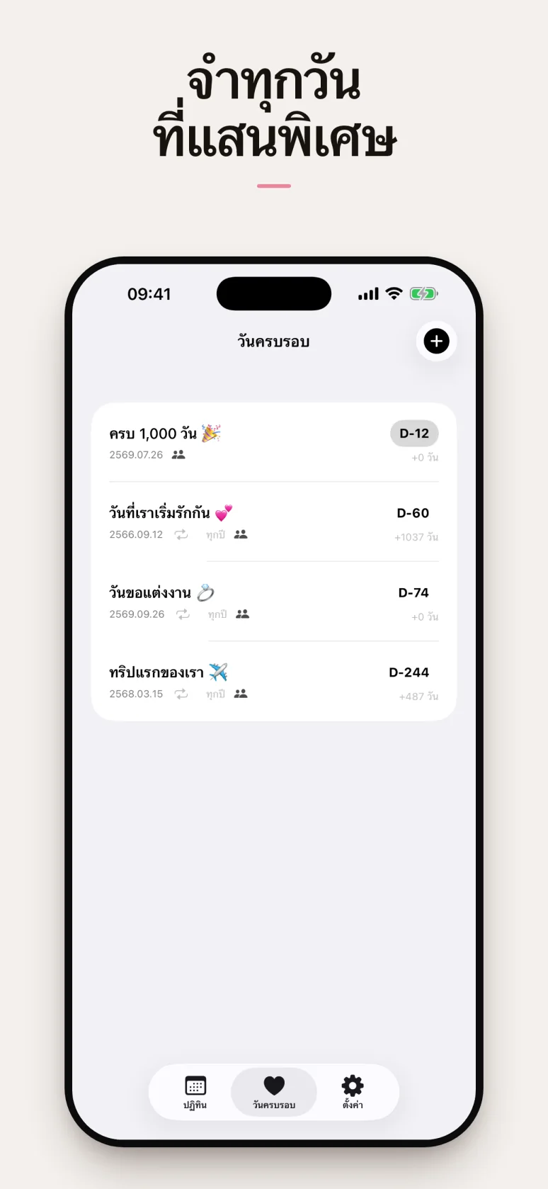 หน้ารายการนับวันครบรอบ